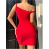 image:imageMakeMeChic Womens Twist Asymmetrical Neck Dress Sleeveless Bodycon Party Short DressesRed