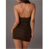 image:imageMakeMeChic Womens Y2k Sexy Mini Dress Deep V Neck Backless Bodycon Party Halter DressesChocolate Brown