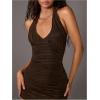 image:imageMakeMeChic Womens Y2k Sexy Mini Dress Deep V Neck Backless Bodycon Party Halter DressesChocolate Brown