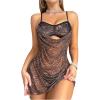 image:imageMakeMeChic Womens 2 Piece Lingerie Sets Cheetah Print Mesh Sheer Mini Dress and Floral Lace Thongs Sexy OutfitsMulticolor