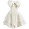 image:imageMakeMeChic Womens A Line Dress Ruffle Tiered Bandeau Shirred Tie Front Elegant Summer Short DressesApricot