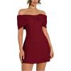 image:imageMakeMeChic Womens Bow Off The Shoulder Bodycon Dress Short Sleeve Cocktail Mini DressesBurgundy
