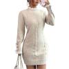 image:imageMakeMeChic Womens Button Lace Cable Knit Sweater Dress Long Sleeve Knit Bodycon Mini DressesApricot