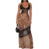 image:imageMakeMeChic Womens Cheetah Print Cami Dress Lace Deep V Neck Party Night Out Maxi DressesBrown