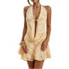 image:imageMakeMeChic Womens Cheetah Print Halter Mini Dress Ruffle Tiered Open Back Summer Y2K DressesYellow
