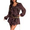 image:imageMakeMeChic Womens Chiffon Ruffle Mini Dress Y2k Long Sleeve V Neck Boho Going Out DressesBrown