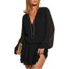 image:imageMakeMeChic Womens Deep V Neck Lantern Sleeve Mini Dress Ruffle Tiered Party Cocktail Short DressesBlack