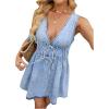 image:imageMakeMeChic Womens Denim Dress V Neck Tie Front Sleeveless Summer Jean Mini DressesLight Wash
