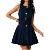 image:imageMakeMeChic Womens Denim Mini Dress Sleeveless A line Pleated Hem Metal Botton Short DressDark Wash