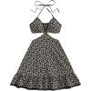image:imageMakeMeChic Womens Ditsy Floral Lace Trim Cut Out Halter Shirred A Line Mini DressMulticolor