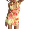 image:imageMakeMeChic Womens Floral Halter Mini Dress Tie Open Back Sleeveless High Waisted Wrap Summer DressesYellow