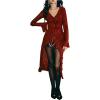 image:imageMakeMeChic Womens Floral Lace Long Cardigan V Neck Flared Sleeve Elegant Knitted OuterwearBurgundy