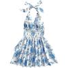 image:imageMakeMeChic Womens Floral Shirred Mini Dress Halter Ruffle Tiered Boho Summer DressesBlue and White