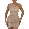 image:imageMakeMeChic Womens Glitter Sequin Bodycon Mini Dress One Shoulder Sleeveless Party Y2K Short DressesChampagne
