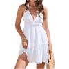image:imageMakeMeChic Womens Halter Dress Tie Open Back Ruffle Hem Tiered A Line Mini DressesWhite