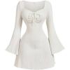 image:imageMakeMeChic Womens Knitted Bell Long Sleeve Mini Dress Short Sweater Corset DressWhite