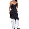 image:imageMakeMeChic Womens Lace Satin Asymmetrical Tops Spaghetti Strap Contrast Mini DressBlack