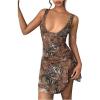 image:imageMakeMeChic Womens Leopard Print Mini Dress Y2k Ruffle Tiered Deep V Neck Cami Dresses