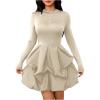 image:imageMakeMeChic Womens Long Sleeve Mini Dress Ruffle Mock Turtle Neck A Line Wedding Party Short DressesApricot