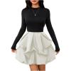 image:imageMakeMeChic Womens Long Sleeve Mini Dress Ruffle Mock Turtle Neck A Line Wedding Party Short DressesBlack and White