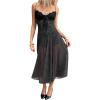 image:imageMakeMeChic Womens Mesh Polka Dots Cami Dress Lace Tie Front A Line Flare Midi DressesBlack