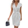 image:imageMakeMeChic Womens Midi Dress Wedding Guest Polka Dots V Neck Wrap Cap Sleeve Floral Bodycon DressesBlack and White