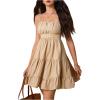 image:imageMakeMeChic Womens Mini Dresses Spaghetti Strap Ruffle A Line Layered Shirred Fall Wedding Guest DressesKhaki