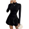 image:imageMakeMeChic Womens Mock Neck Long Sleeve Lettuce Trim Ruffle Slim Fit A Line Mini Dress