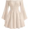 image:imageMakeMeChic Womens Off Shoulder Dress Baby Doll Bell Sleeve Shirred Flared A Line Mini Dresses