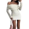 image:imageMakeMeChic Womens Off The Shoulder Dress Long Sleeve Bodycon Elegant Mini DressesApricot