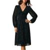 image:imageMakeMeChic Womens Polka Dots Dress V Neck Button Down Long Sleeve Chiffon Elegant Midi DressesBlack