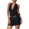 image:imageMakeMeChic Womens Rivet Studded Halter Mini Dress Wrap High Waisted A Line Y2K Punk DressesBlack