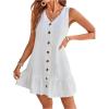image:imageMakeMeChic Womens Ruffle Hem Button Down V Neck Short Dress Sleeveless Tank DressesWhite