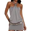 image:imageMakeMeChic Womens Ruffle Mini Dress Y2k Backless Sleeveless Western Going Out Halter DressesGrey