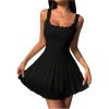 image:imageMakeMeChic Womens Scallop Trim Sweater Dress A Line Sleeveless Knitted Mini DressesBlack
