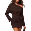 image:imageMakeMeChic Womens Spring Long Sleeve Mini Dress Asymmetrical Y2K Going Out Bodycon Short DressesCoffee Brown
