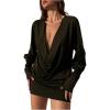 image:imageMakeMeChic Womens Spring Mini Dress Long Sleeve Cowl Neck Draped Y2K Short Bodycon DressesBlack