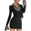image:imageMakeMeChic Womens Spring Outfits Gingham Bodycon Mini Dress Long Sleeve Collared 2 in 1 Business Casual DressBlack B