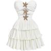 image:imageMakeMeChic Womens Strapless Tube Dress Metal Starfish Cut Out Tiered Ruffle A Line Mini DressesWhite
