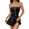 image:imageMakeMeChic Womens Strapless Tube Dress Sparkly Ruched Tiered Ruffle Y2k Mini DressesBlack