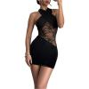 image:imageMakeMeChic Womens Summer Dresses Halter Mini Bodycon Criss Cross Party Black Lace DressBlack