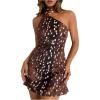 image:imageMakeMeChic Womens Summer Halter Mini Dress Animal Print Sleeveless Going Out Party Short Backless DressesCoffee