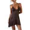 image:imageMakeMeChic Womens Summer Mini Dress Pleated Cami Spaghetti Strap Sleeveless Criss Cross A Line DressesCoffee Brown
