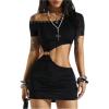 image:imageMakeMeChic Womens Summer Mini Dress Short Sleeve Grommet Eyelet Asymmetrical Punk Dresses Y2K Club OutfitBlack