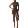 image:imageMakeMeChic Womens Summer Mini Dress Wrap One Shoulder Ruched Asymmetrical Y2K Bodycon DressesBrown