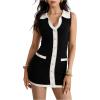 image:imageMakeMeChic Womens Sweater Mini Dress Fall V Neck Button Down Knit Sleeveless Short DressesBlack