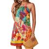 image:imageMakeMeChic Womens Tropical Floral Print Halter Vacation Dresses Sleeveless Tie Back Holiday Summer Mini DressMulticolor