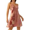 image:imageMakeMeChic Womens Tropical Print A Line Mini Dress Halter Ruched Spaghetti Strap Cami DressesMulticolor