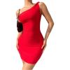 image:imageMakeMeChic Womens Twist Asymmetrical Neck Dress Sleeveless Bodycon Party Short DressesRed