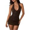 image:imageMakeMeChic Womens Y2k Sexy Mini Dress Deep V Neck Backless Bodycon Party Halter DressesChocolate Brown